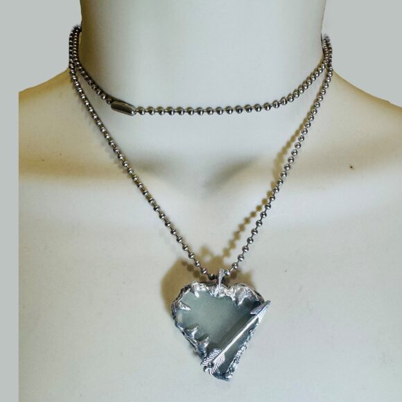Artisan Sea Glass Heart Pendant With Silver Metalwork Arrow “Struck by Cupid” - Picture 12 of 15